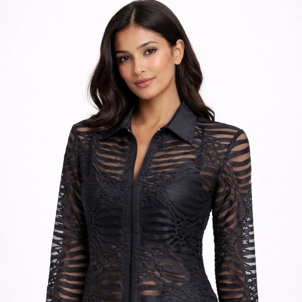 Sheer Zebra Print Cropped Jacket – Semi-Sheer Statement Blazer with Zip Front